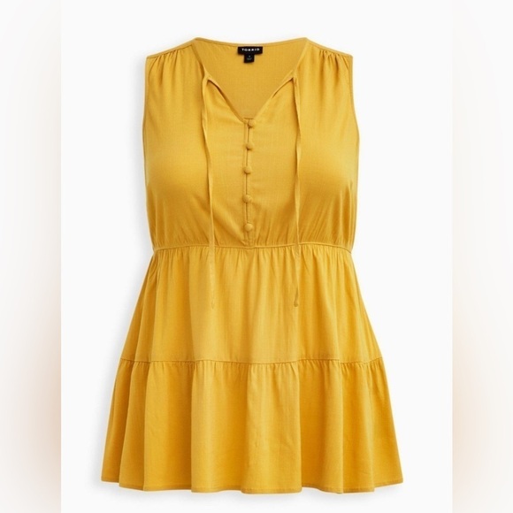 Torrid Women’s Tank Top 2X Yellow Boho Babydoll Sleeveless Button Front Tiered - Picture 4 of 16